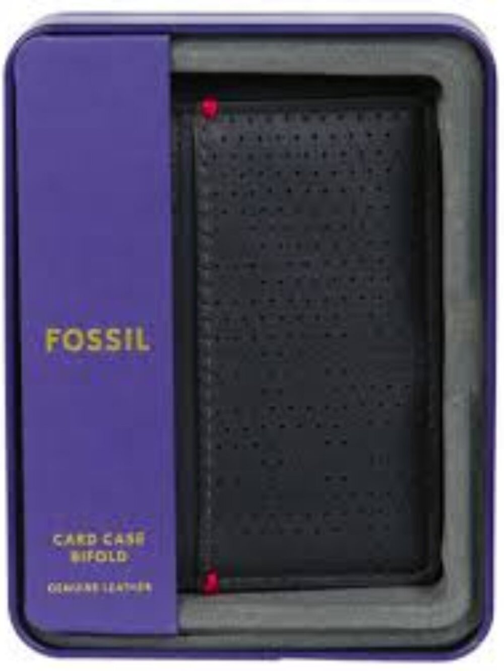 Fossil black perforated leather card-case bifold wallet